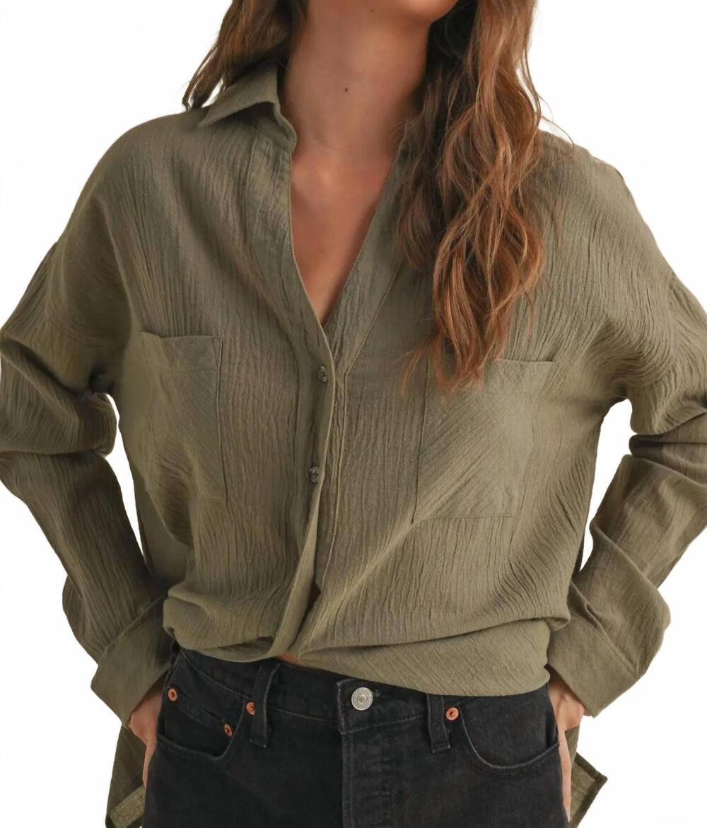 NEW MIOU MUSE belly basic button down shirt in olive